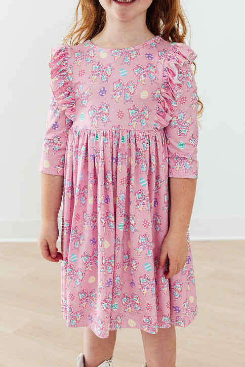 Little Bow Peeps 3/4 Sleeve Ruffle Twirl Dress - Image 5