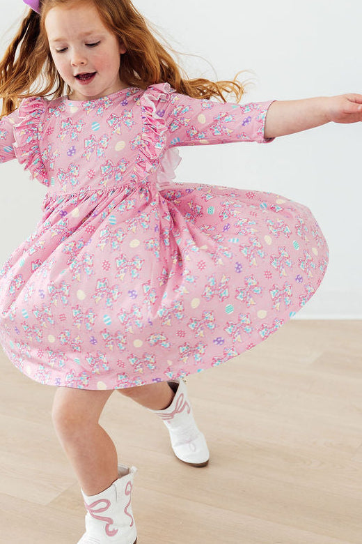 Little Bow Peeps 3/4 Sleeve Ruffle Twirl Dress - Image 2