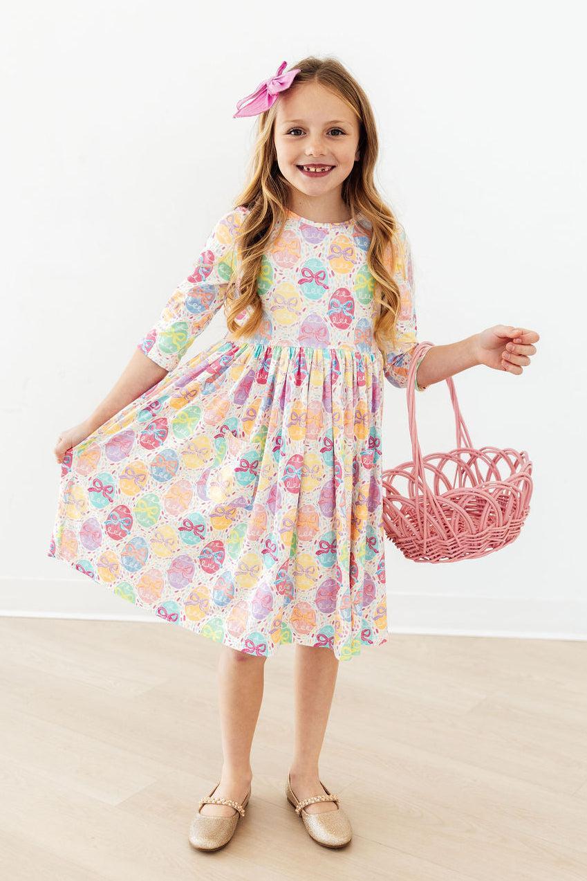 Egg-stra Cute 3/4 Sleeve Pocket Twirl Dress - Image 2