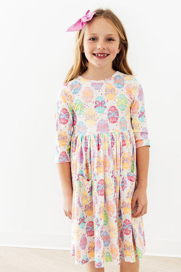 Egg-stra Cute 3/4 Sleeve Pocket Twirl Dress - Image 3