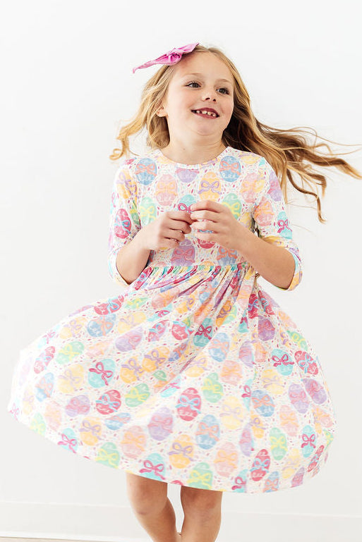 Egg-stra Cute 3/4 Sleeve Pocket Twirl Dress - Image 4