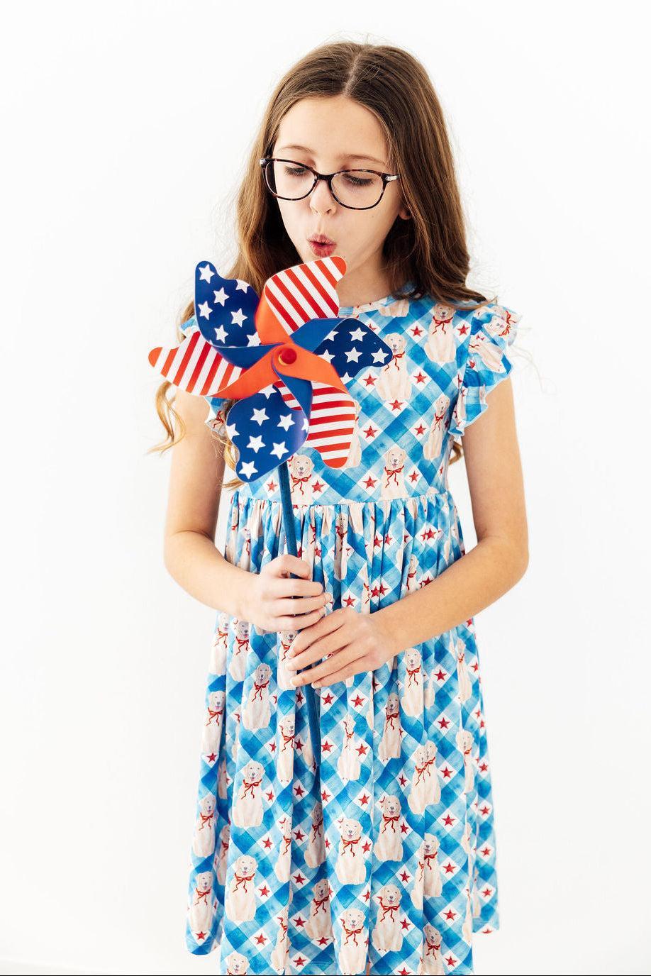 Star Spangled Pups Flutter Sleeve Twirl Dress - Image 4