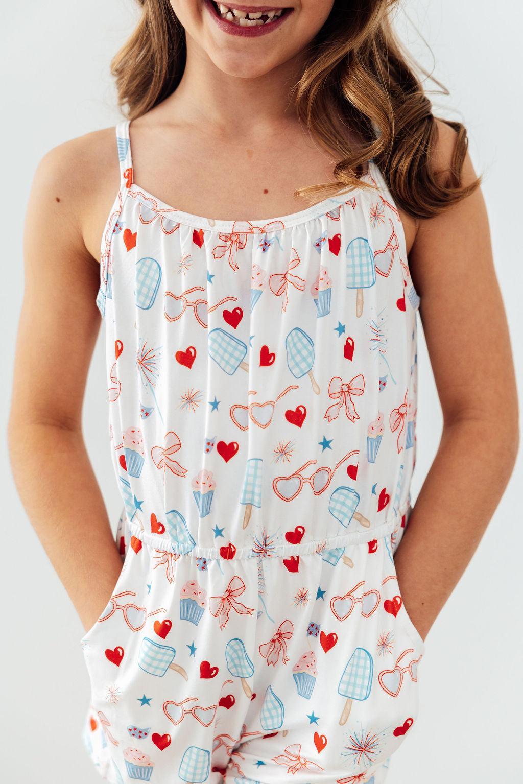 Red, White, & Sweet Strappy Play Romper - Image 3