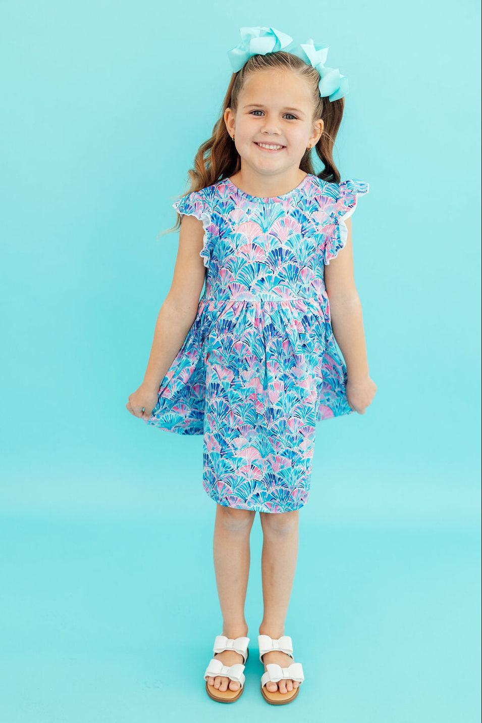 Seaside Shells Flutter Sleeve Twirl Dress - Image 3