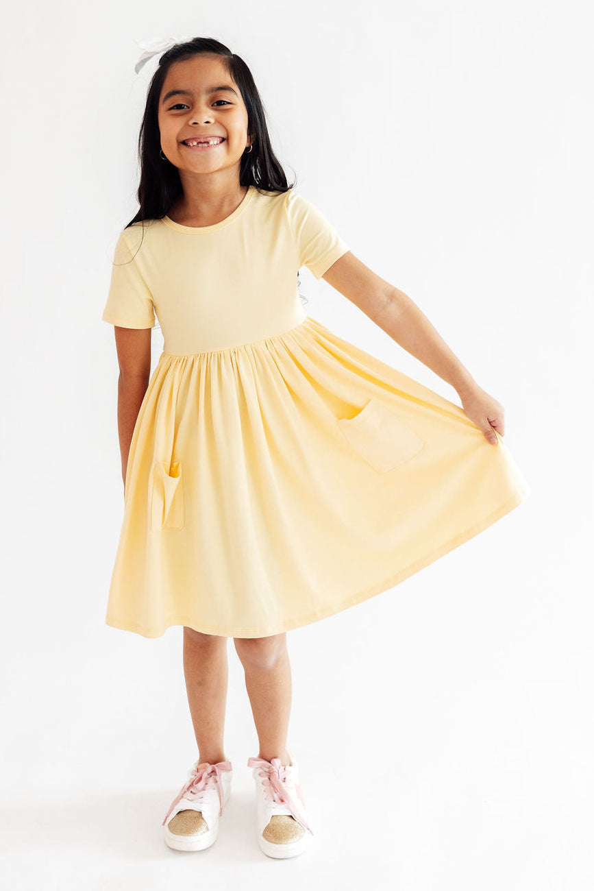 Butter Yellow S/S Pocket Twirl Dress - Image 2