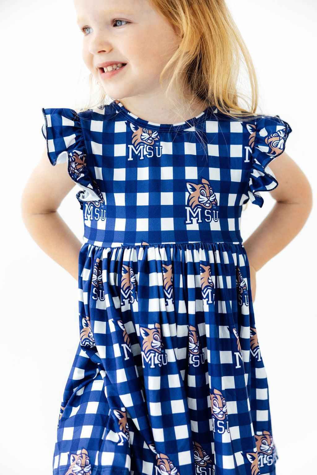 Montana State University Plaid Bobcat Flutter Twirl Dress