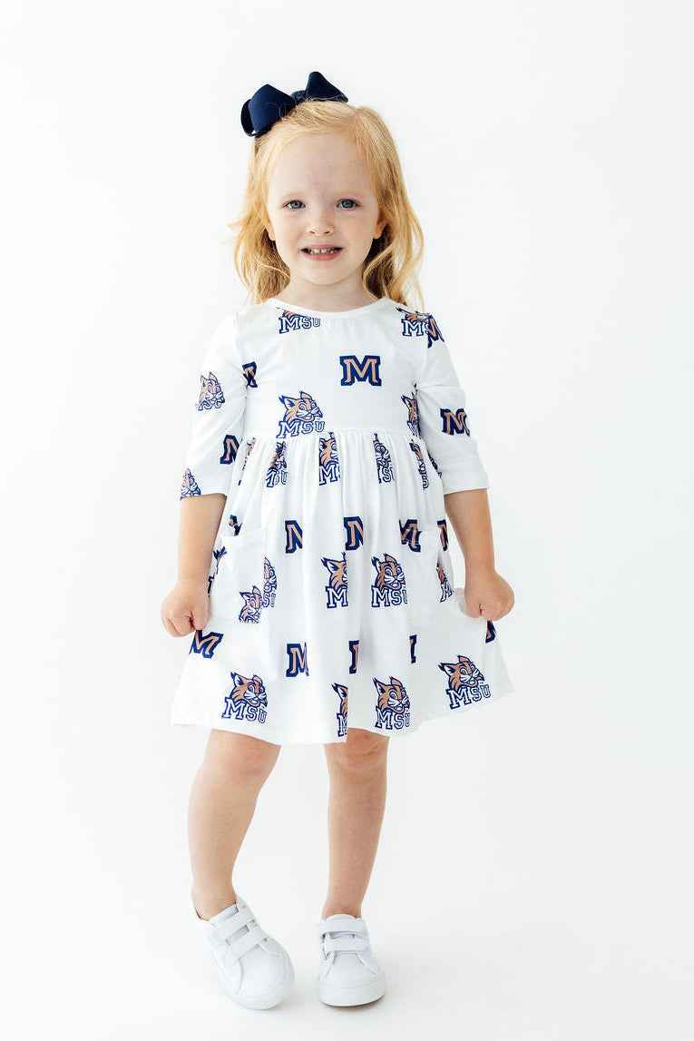 Montana State University White Bobcat 3/4 Sleeve Pocket Twirl Dress