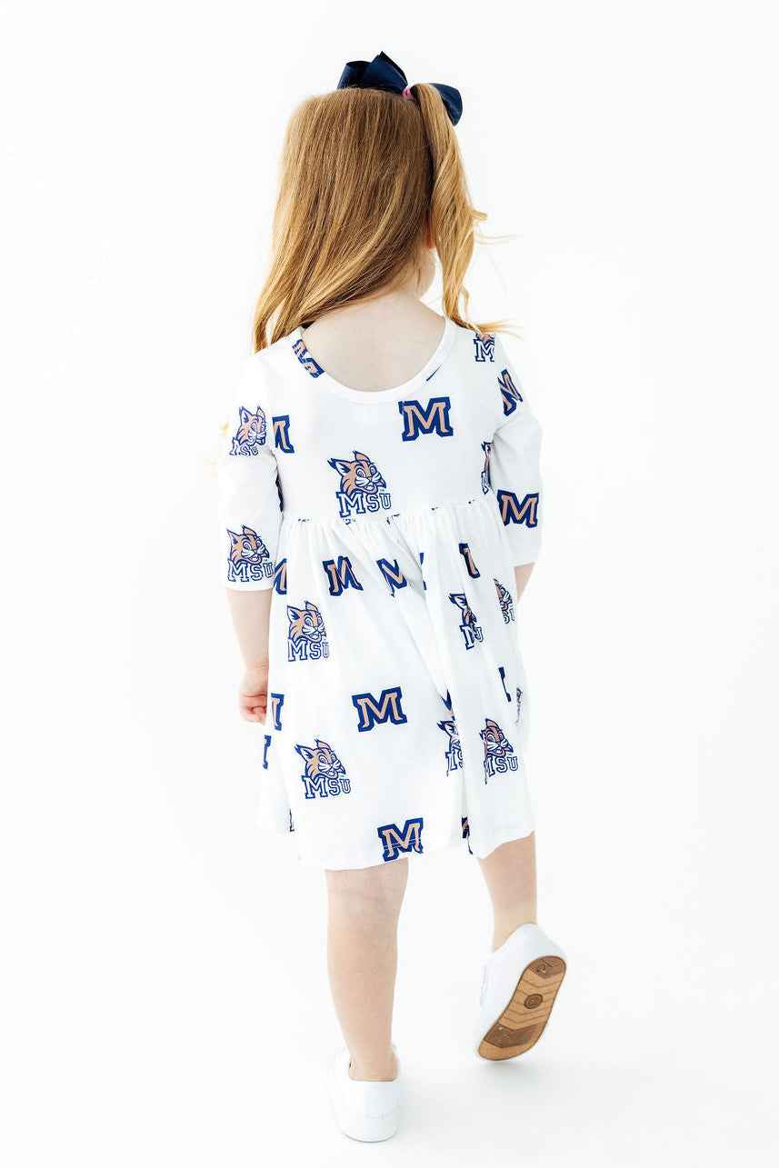 Montana State University White Bobcat 3/4 Sleeve Pocket Twirl Dress