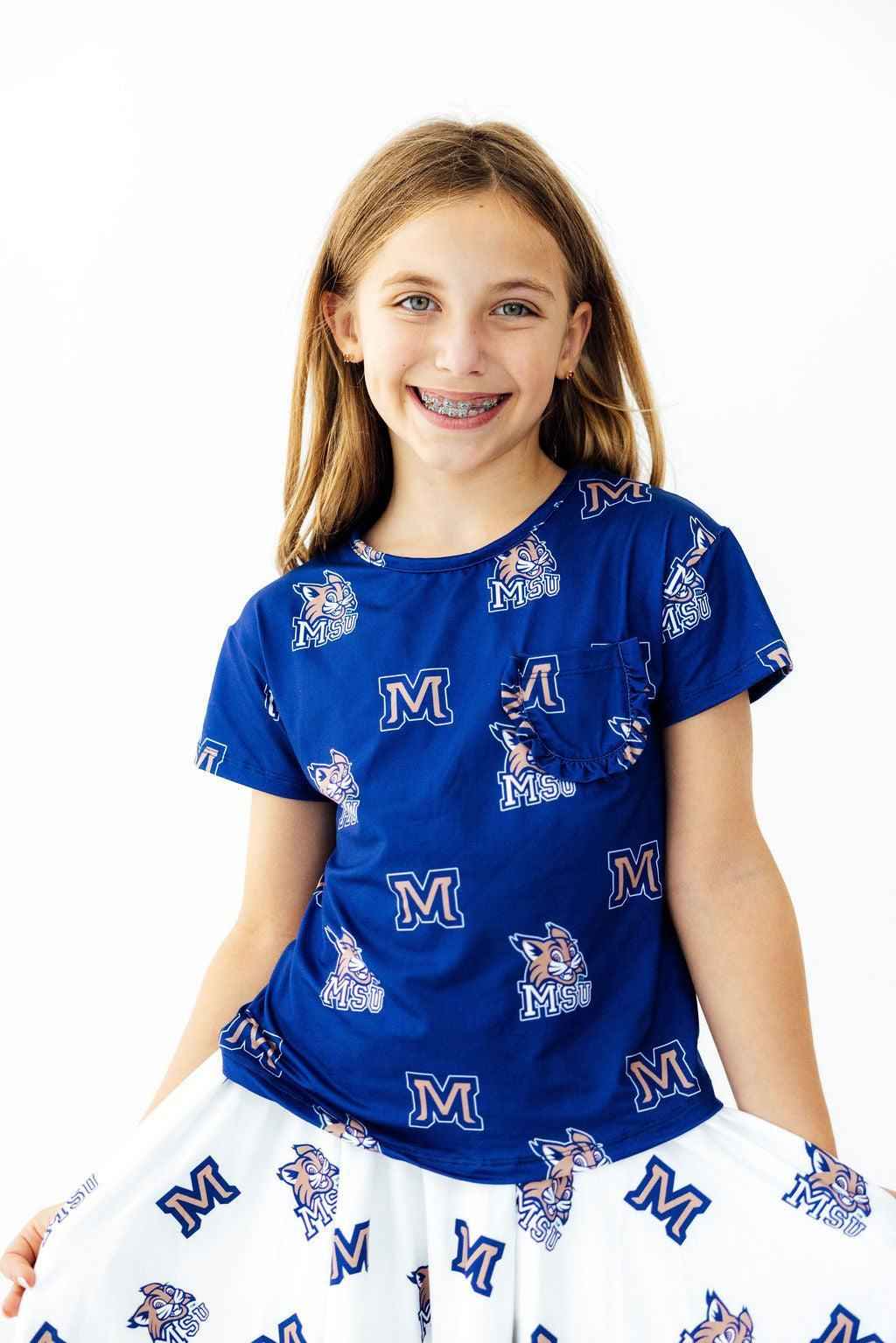 Montana State University Blue Bobcat Ruffle Pocket Tee