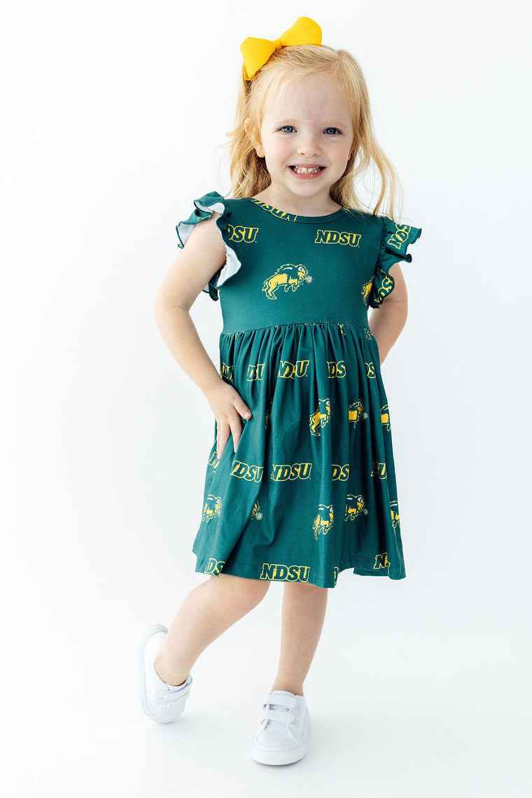 North Dakota State University Green Bison Flutter Twirl Dress