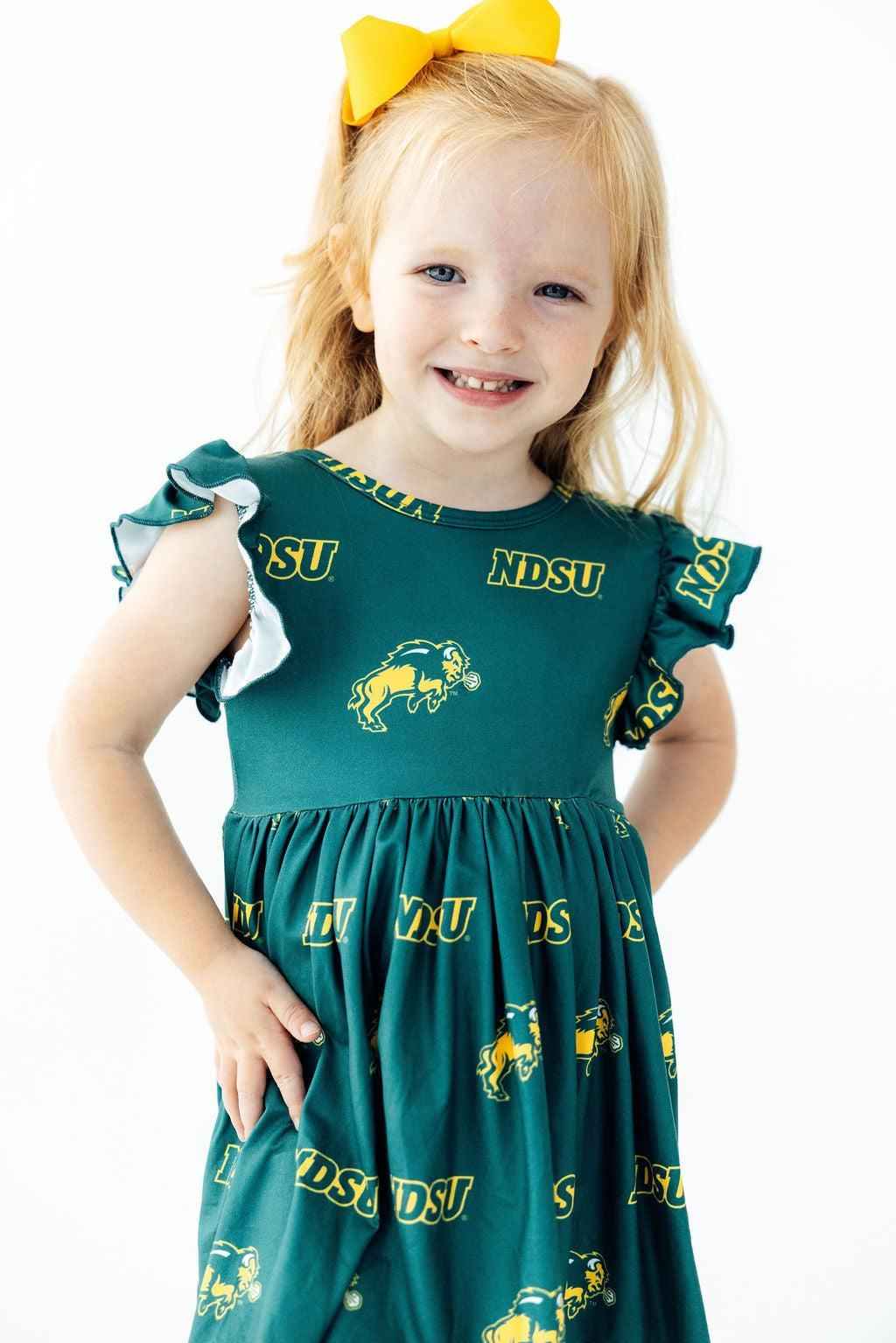 North Dakota State University Green Bison Flutter Twirl Dress