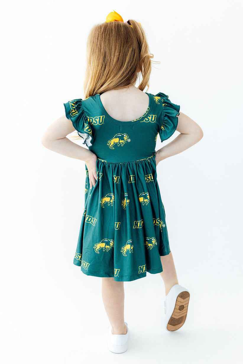 North Dakota State University Green Bison Flutter Twirl Dress