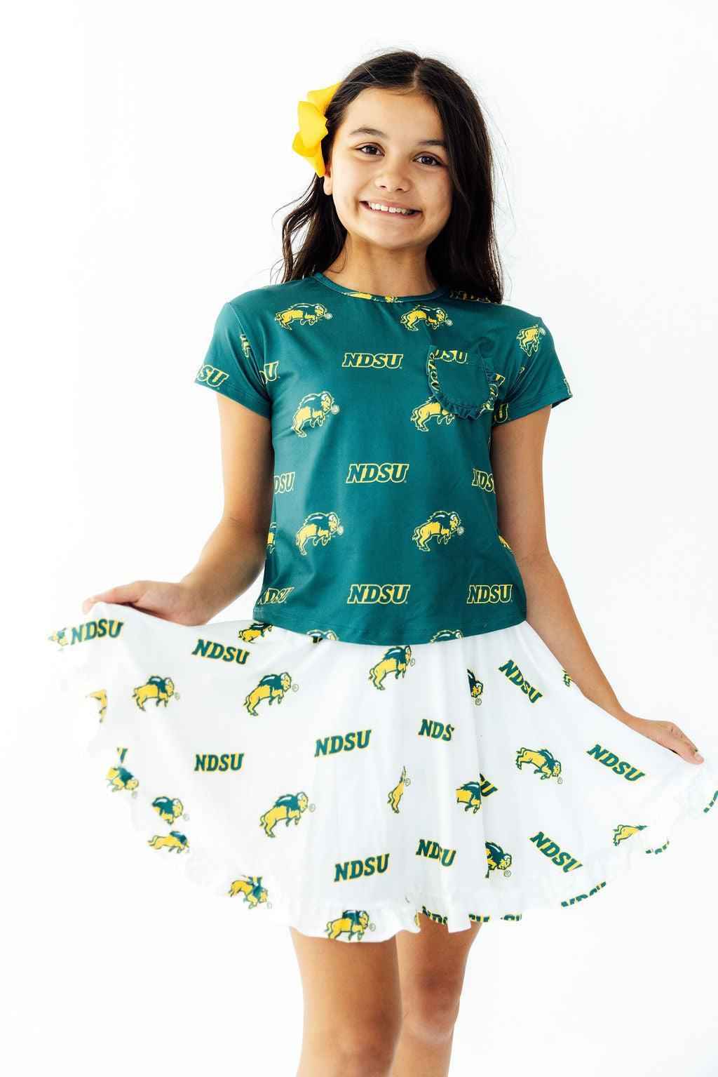 North Dakota State University Green Bison Ruffle Pocket Tee