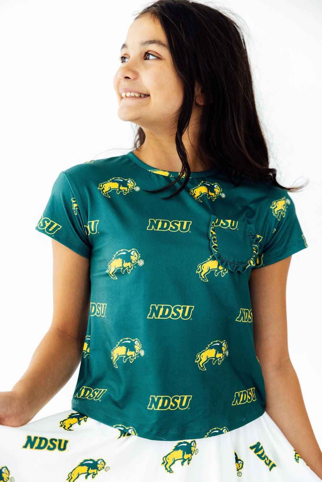 North Dakota State University Green Bison Ruffle Pocket Tee