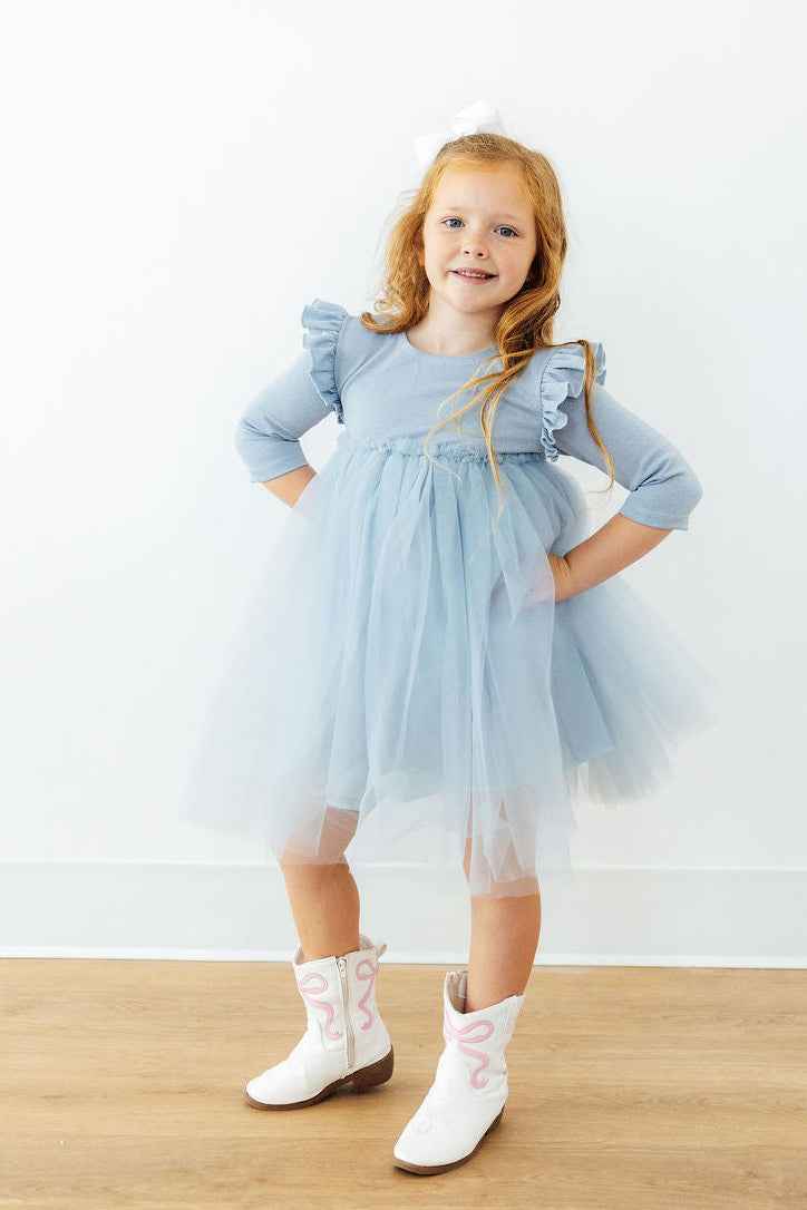 Bluebird Shimmer 3/4 Sleeve Tutu Dress