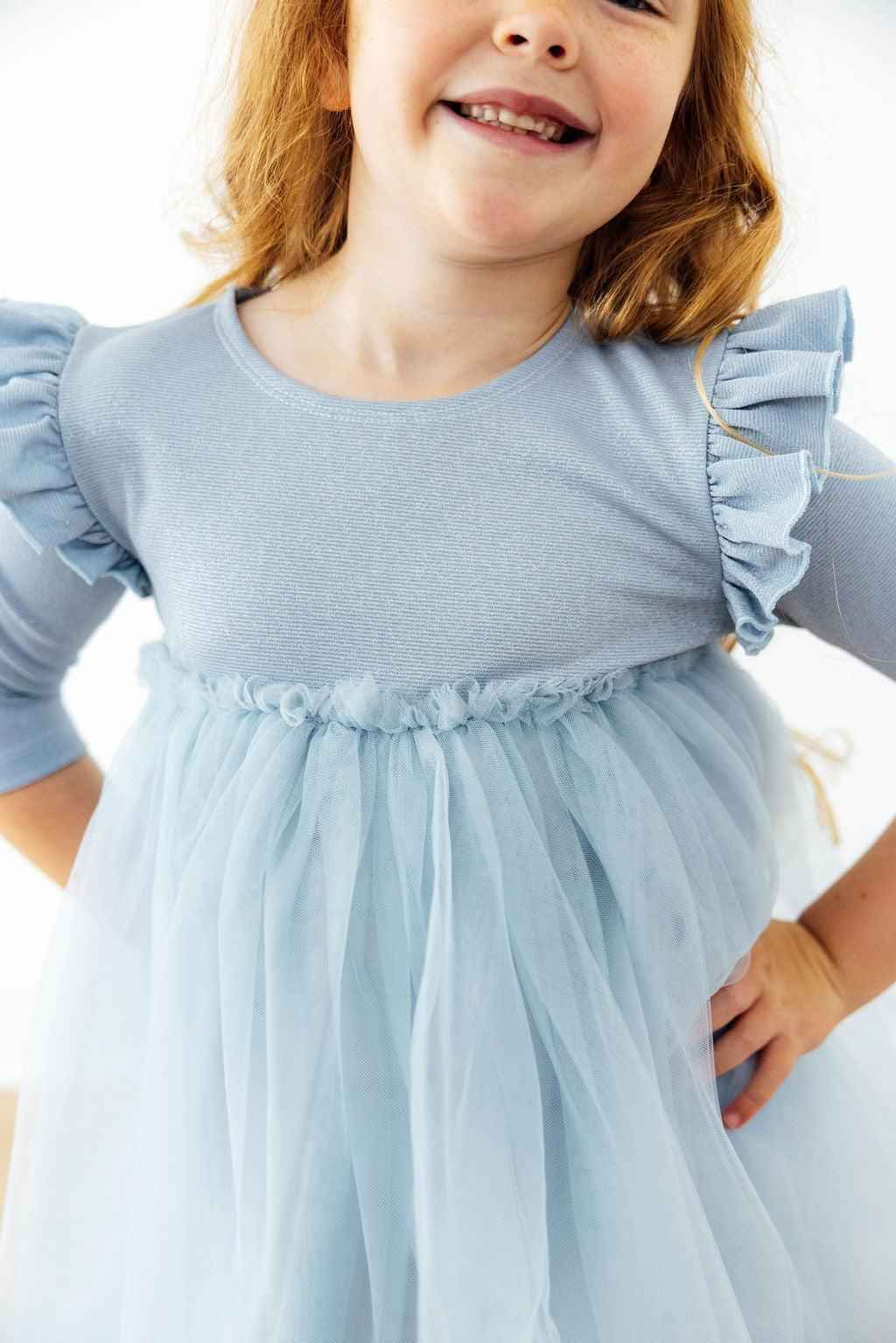 Bluebird Shimmer 3/4 Sleeve Tutu Dress