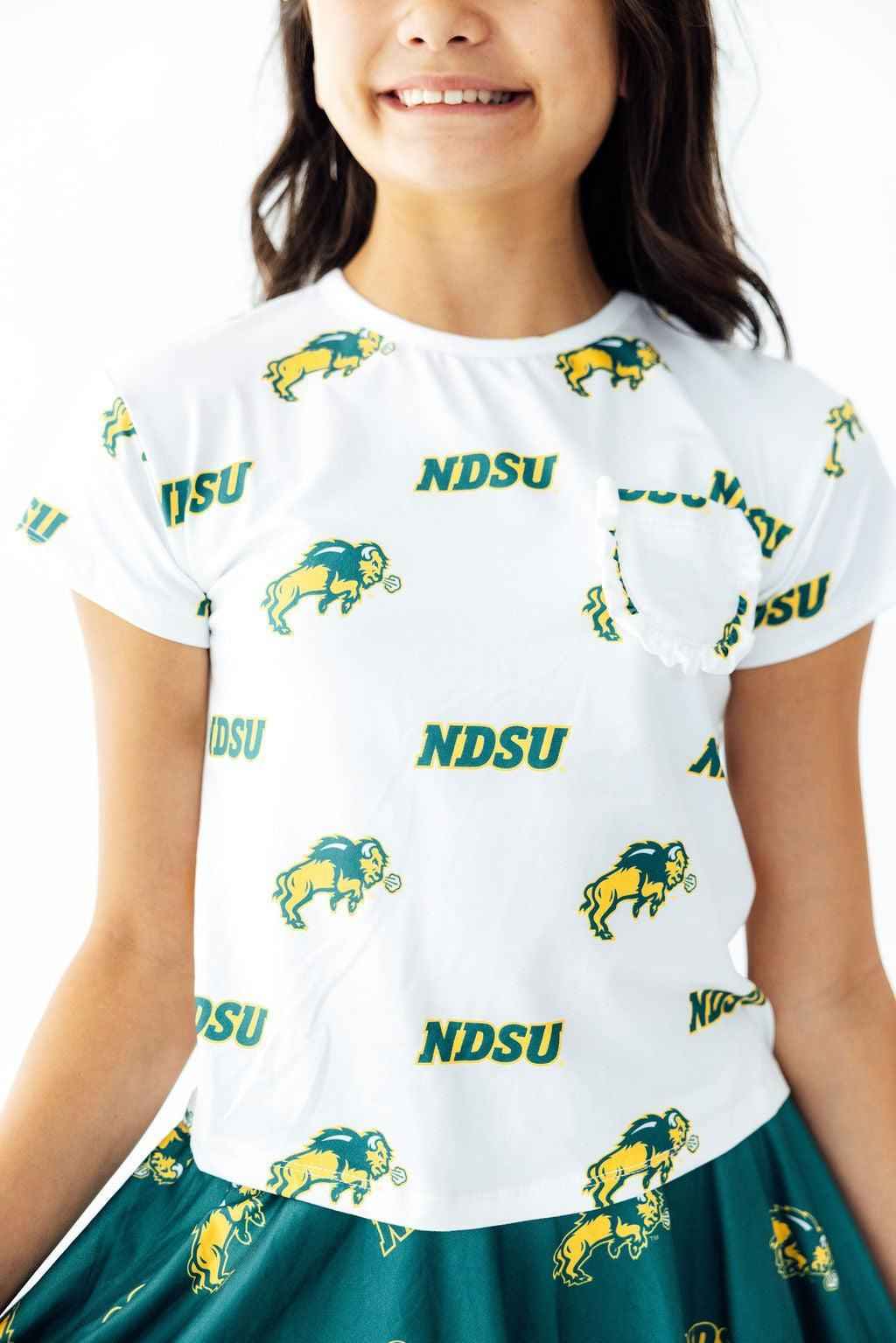 North Dakota State University White Bison Ruffle Pocket Tee
