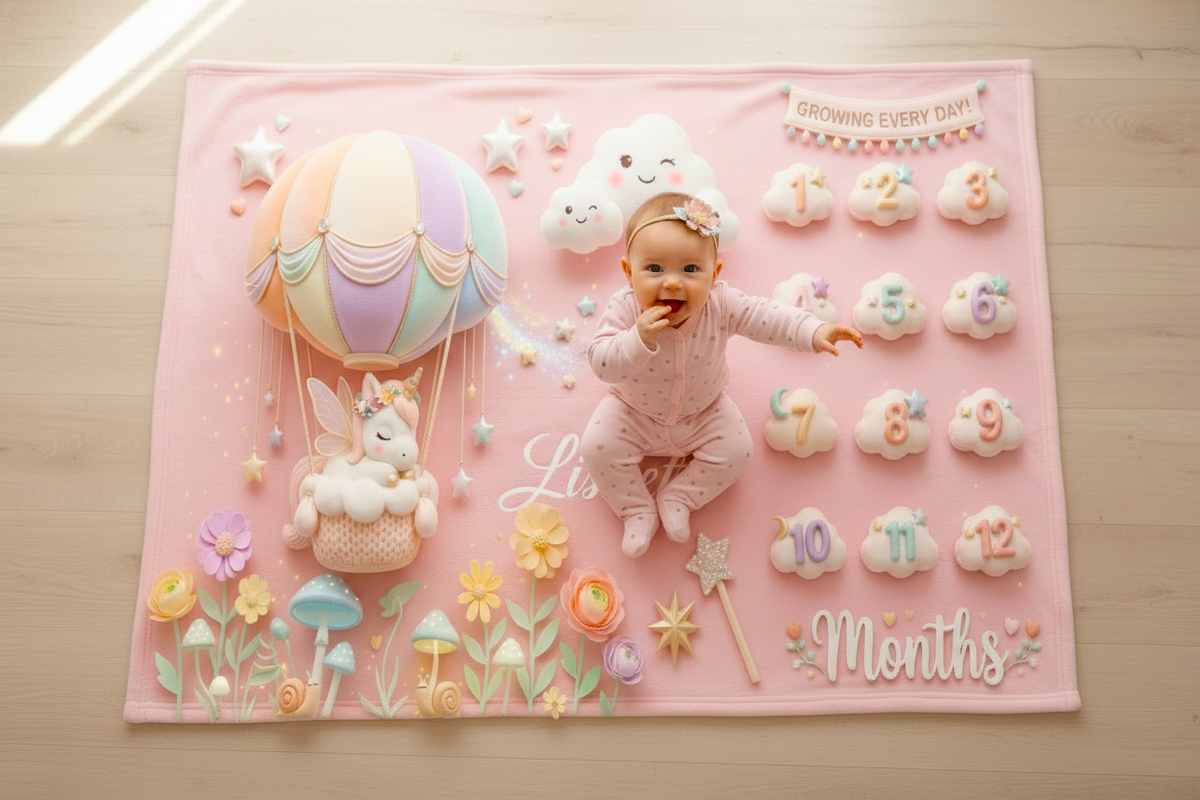 Personalized Baby Milestone Unicorn Blanket with Name | Monthly Photo Keepsake | Custom Unicorn Baby Gift
