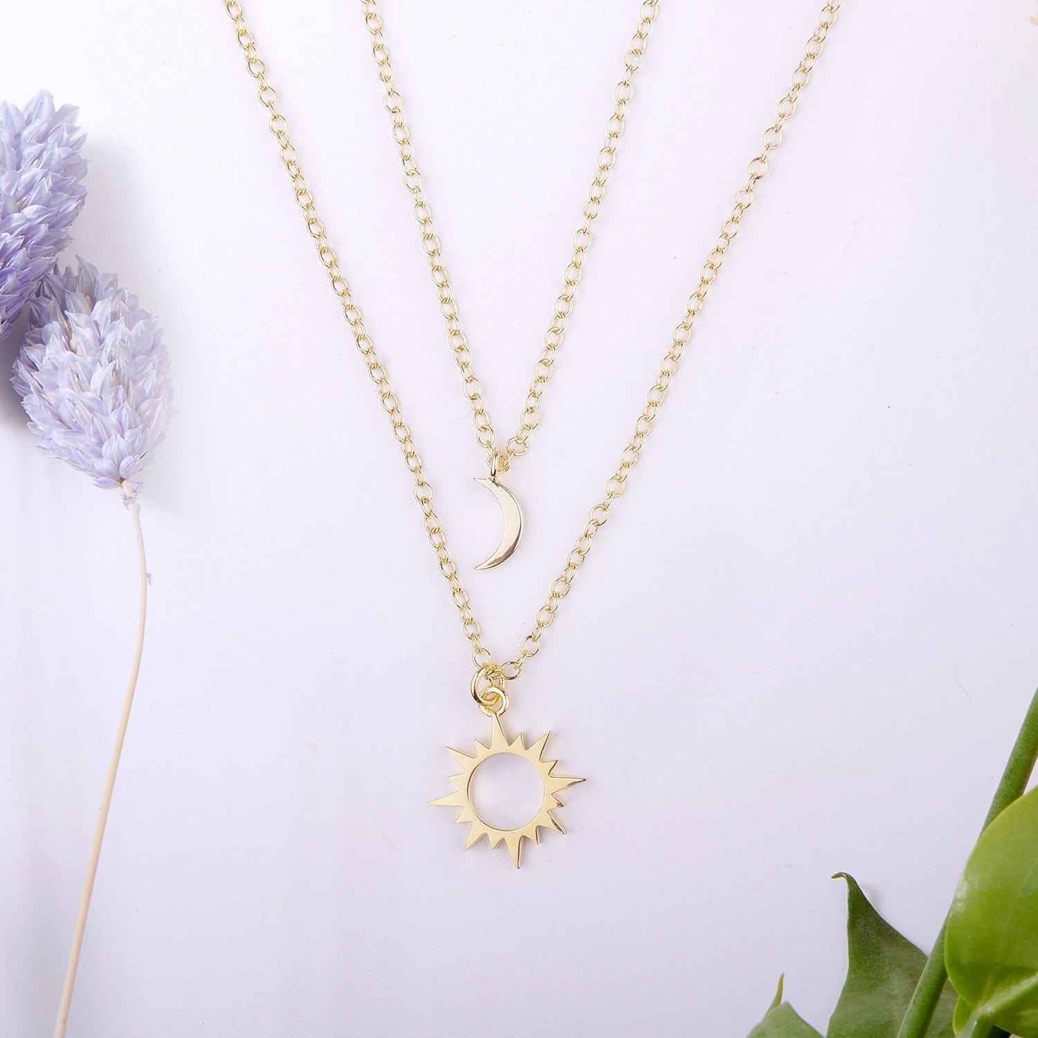 Mother & Daughter Sun and Moon Pendants Necklace Set