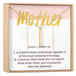 Mother Gold Bar Earring Threader and Necklace Jewelry Set