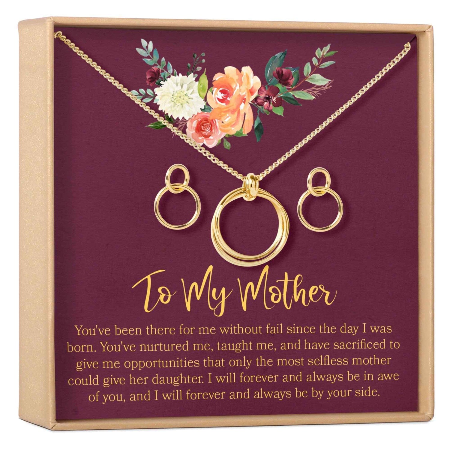 Mother Linked Circles Earring and Necklace Jewelry Set