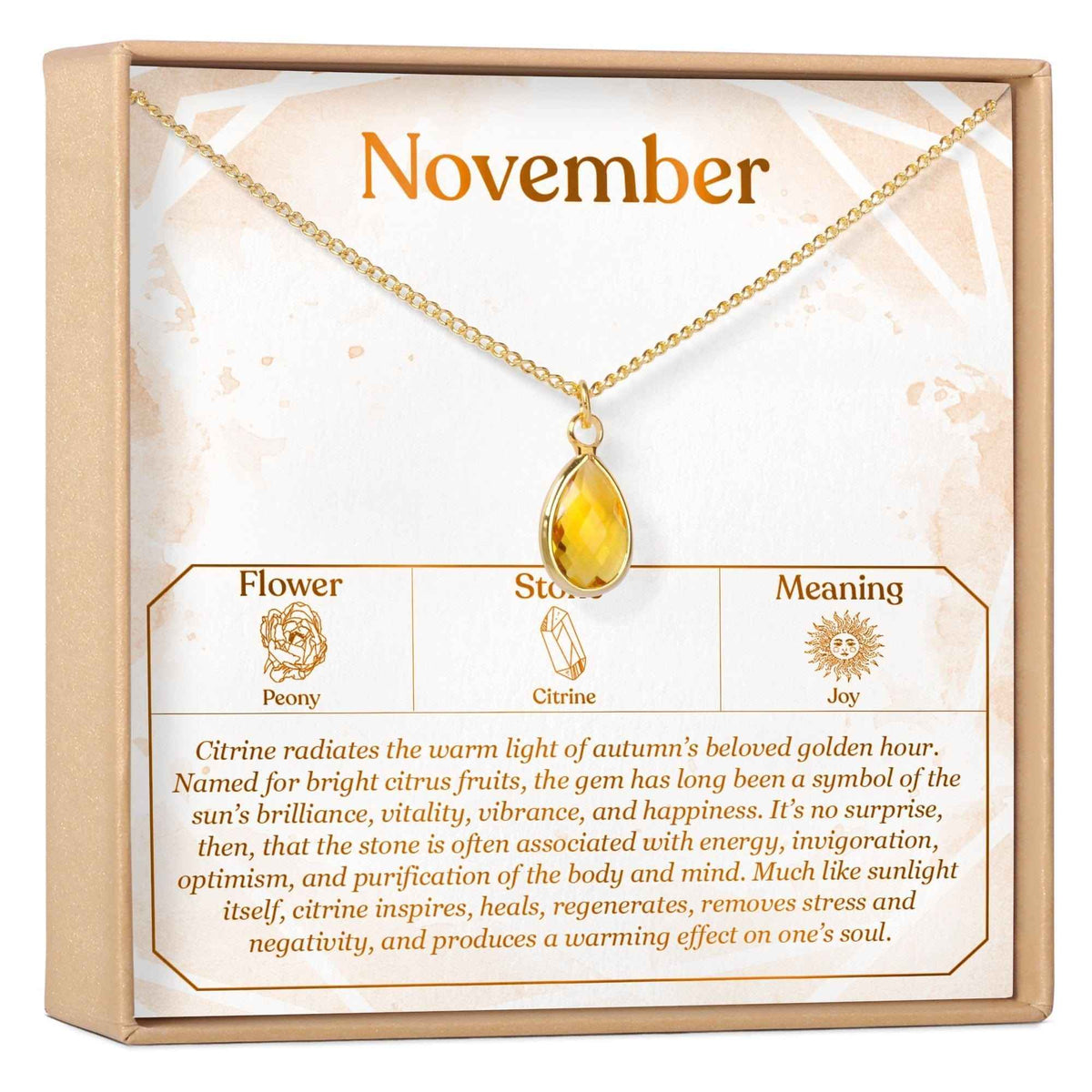 November Birthday Citrine Birthstone Necklace