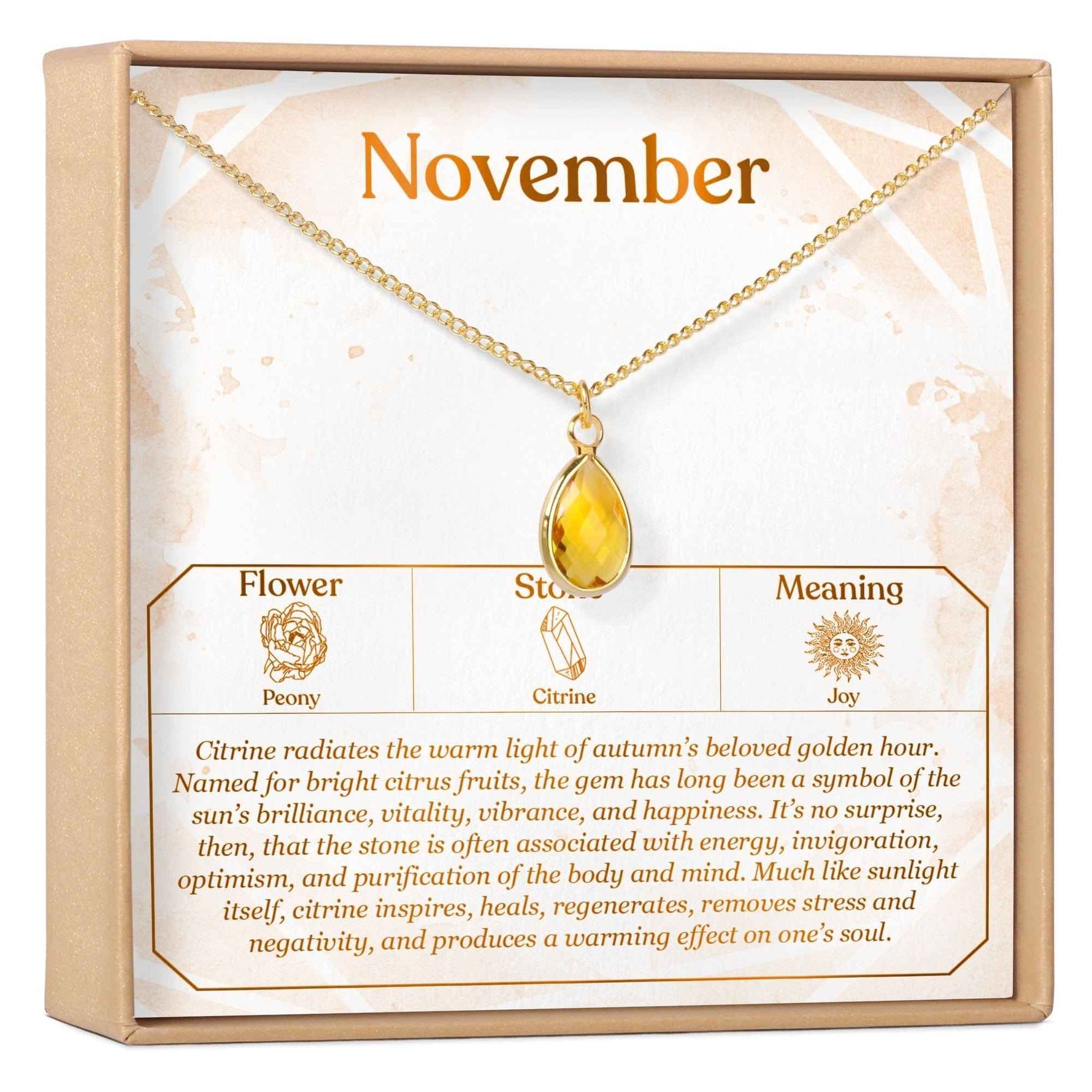 November Birthday Citrine Birthstone Necklace