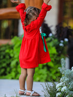 Rylee Faith Designs - Christmas Smocked Dress with Green Bow and Tree Embroidery - alternate view 4