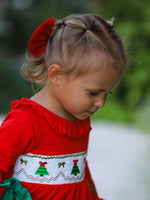 Rylee Faith Designs - Christmas Smocked Dress with Green Bow and Tree Embroidery - alternate view 5