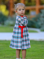 Rylee Faith Designs - Christmas Embroidery Smocking Bow Plaid Girls Dress - alternate view 4