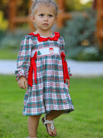 Rylee Faith Designs - Christmas Embroidery Smocking Bow Plaid Girls Dress