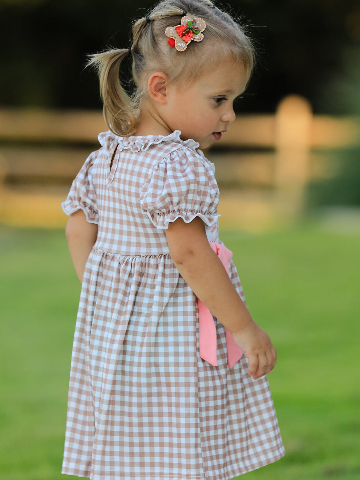 Rylee Faith Designs - Christmas Vintage-Style Plaid Dress with Embroidered Gingerbread and Bows - alternate view 4