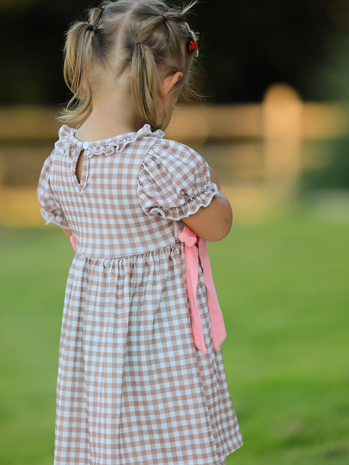 Rylee Faith Designs - Christmas Vintage-Style Plaid Dress with Embroidered Gingerbread and Bows - alternate view 6