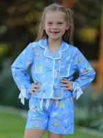 Rylee Faith Designs - Blue Christmas Nativity Pattern Girls Pajamas Set - alternate view 5