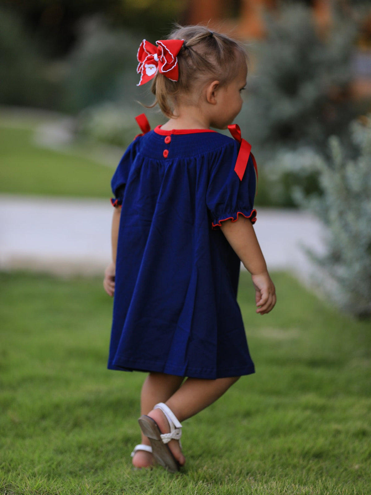 Rylee Faith Designs - Christmas Holiday Celebration Dress: Navy with Santa Sleigh - alternate view 6