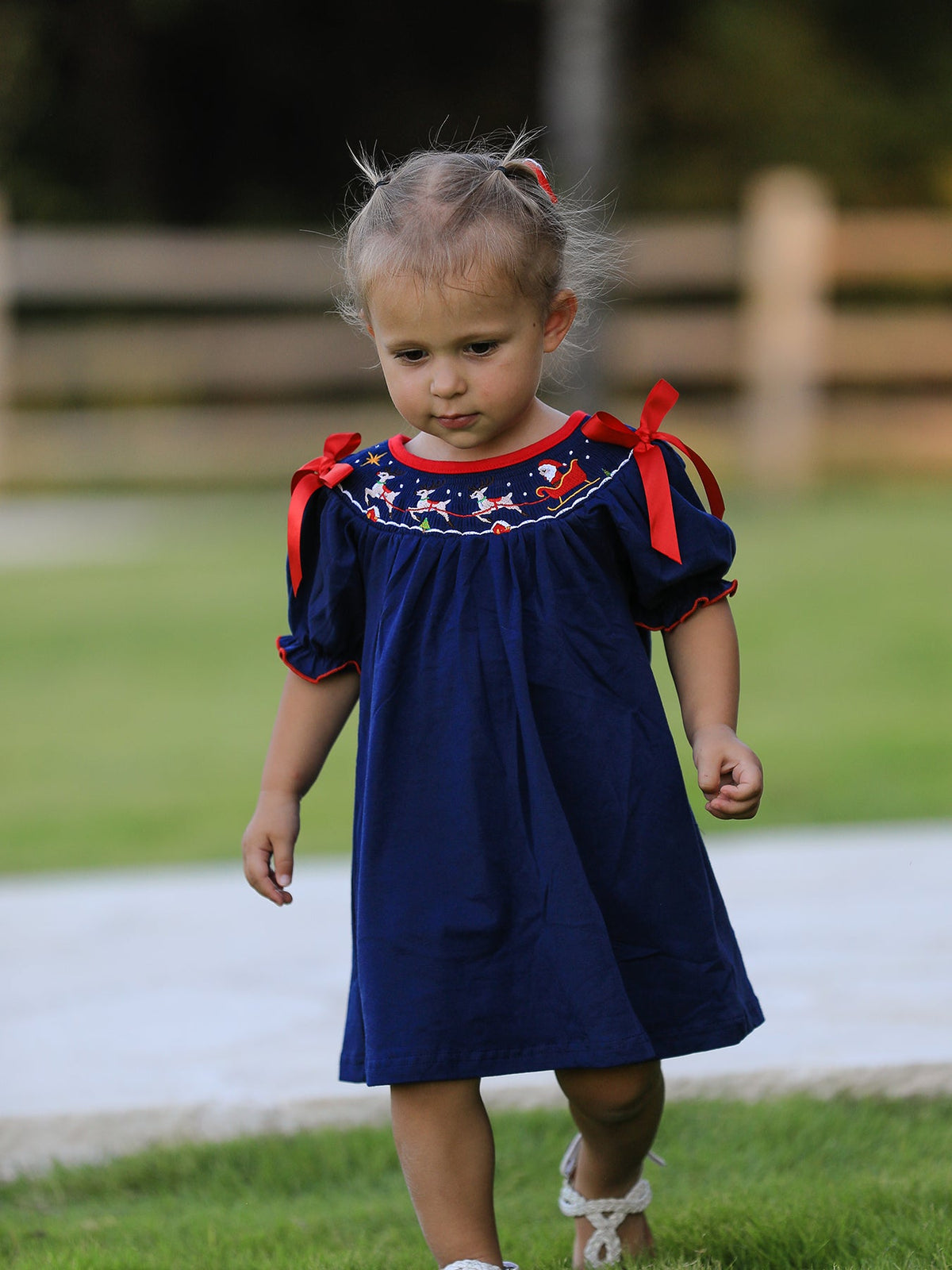 Rylee Faith Designs - Christmas Holiday Celebration Dress: Navy with Santa Sleigh - alternate view 2