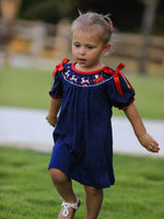 Rylee Faith Designs - Christmas Holiday Celebration Dress: Navy with Santa Sleigh - alternate view 3