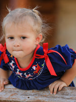 Rylee Faith Designs - Christmas Holiday Celebration Dress: Navy with Santa Sleigh - alternate view 4