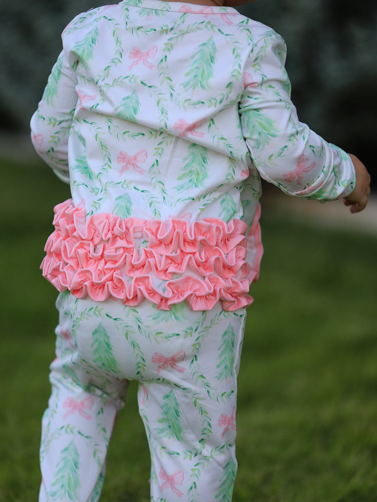 Rylee Faith Designs - Christmas Tree Wreath Print Long Sleeve Zip Baby Girls Romper - alternate view 3