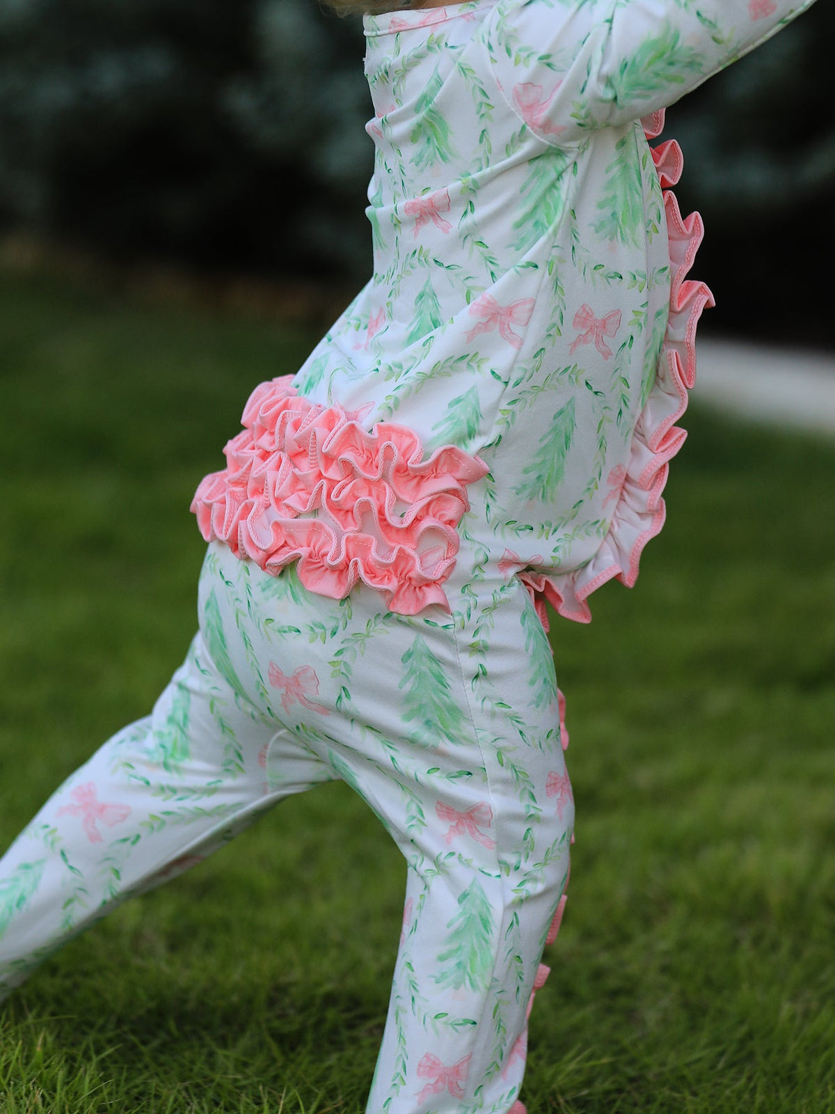 Rylee Faith Designs - Christmas Tree Wreath Print Long Sleeve Zip Baby Girls Romper - alternate view 4