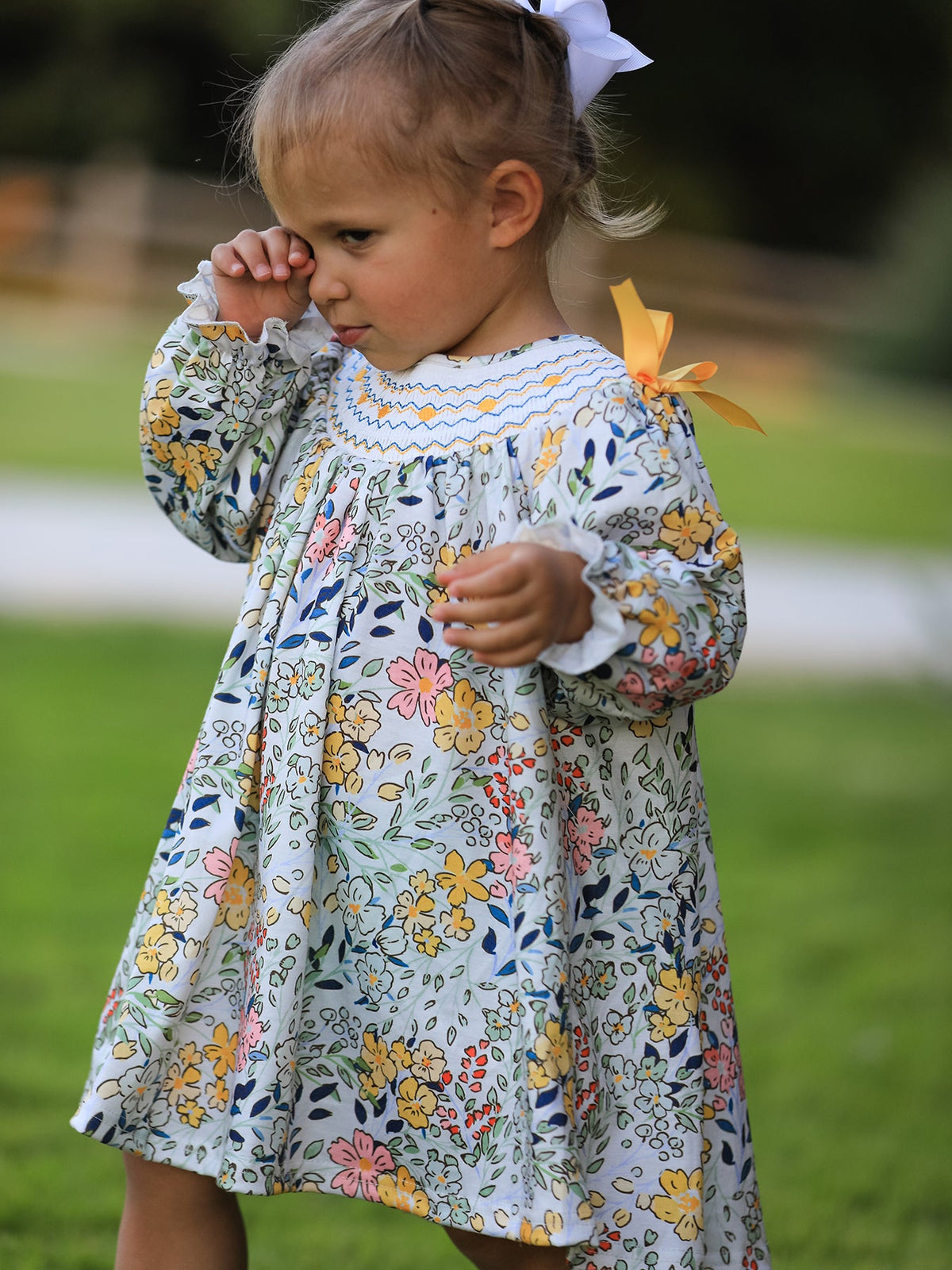 Rylee Faith Designs - Fall Embroidery Smocking Bow Floral Leaf Baby Girls Dress - alternate view 6