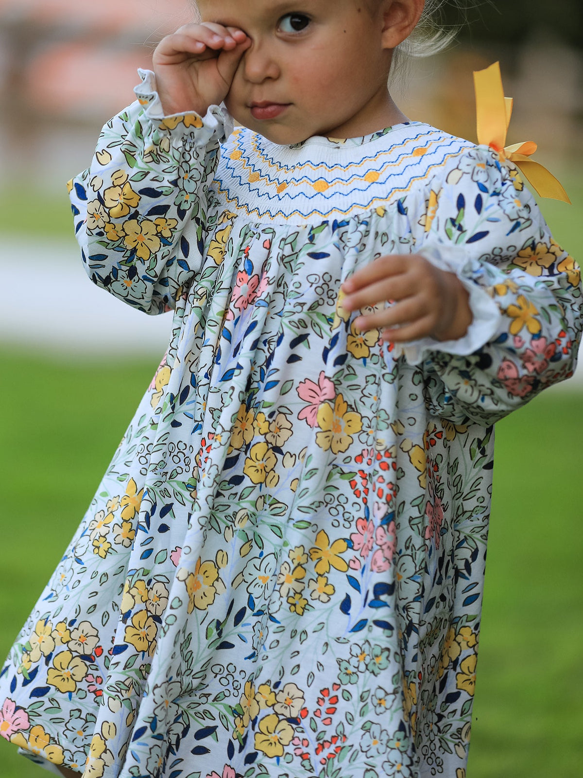 Rylee Faith Designs - Fall Embroidery Smocking Bow Floral Leaf Baby Girls Dress - alternate view 2