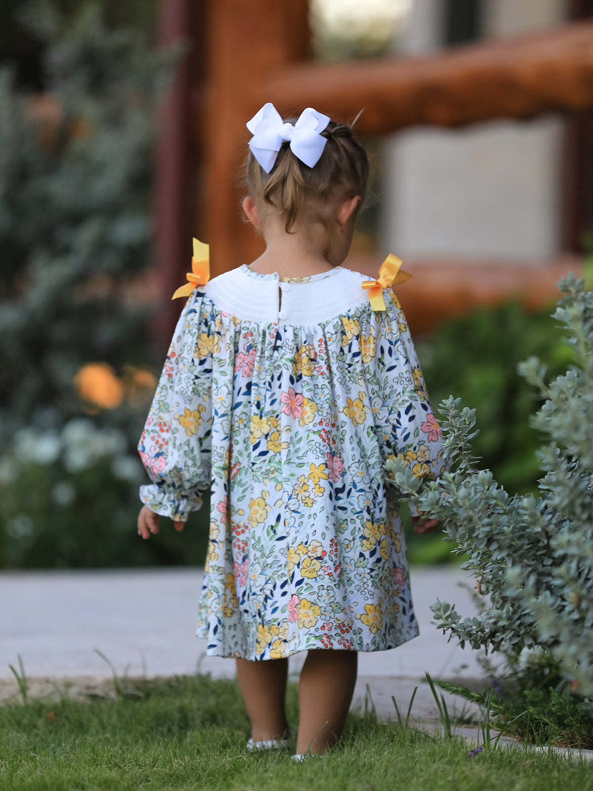 Rylee Faith Designs - Fall Embroidery Smocking Bow Floral Leaf Baby Girls Dress - alternate view 3