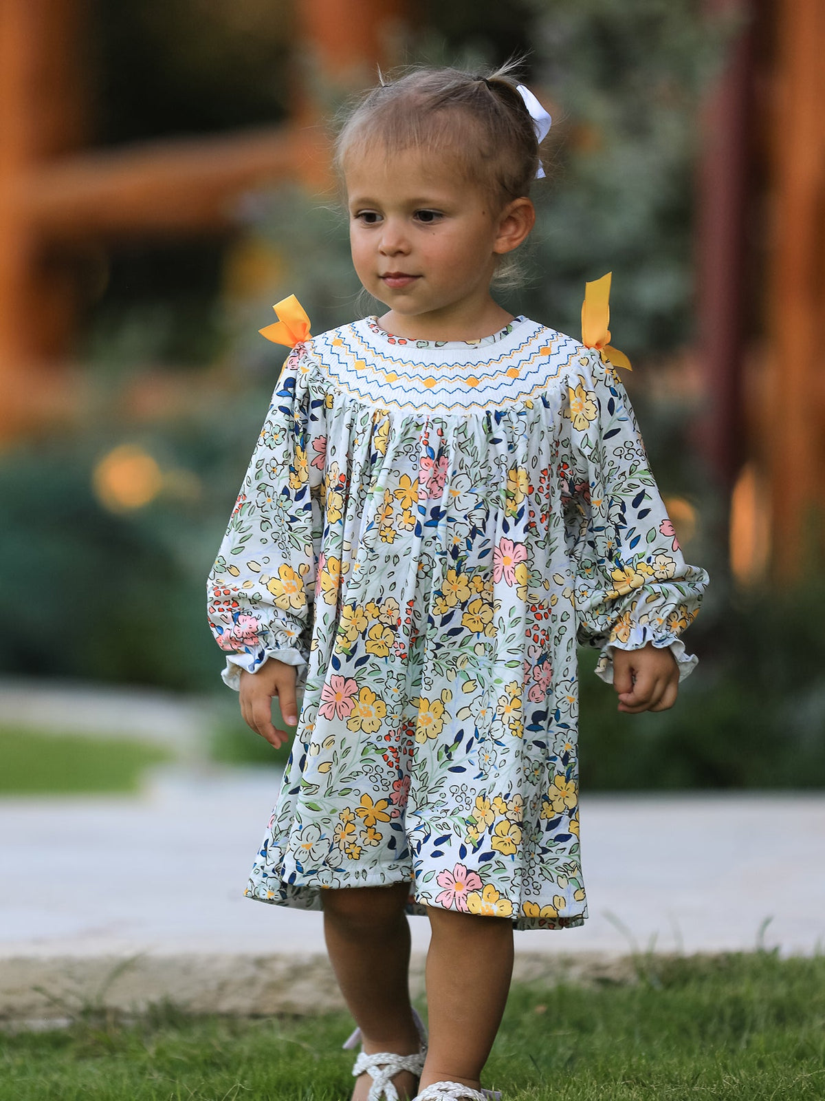 Rylee Faith Designs - Fall Embroidery Smocking Bow Floral Leaf Baby Girls Dress