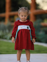 Rylee Faith Designs - Christmas Smocking Embroidered Girls Dress with Green Plaid Bow