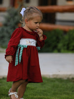 Rylee Faith Designs - Christmas Smocking Embroidered Girls Dress with Green Plaid Bow - alternate view 4