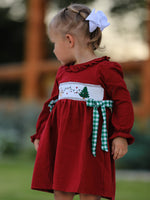 Rylee Faith Designs - Christmas Smocking Embroidered Girls Dress with Green Plaid Bow - alternate view 6
