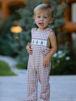 Rylee Faith Designs - Christmas Vintage-Style Plaid Embroidered Gingerbread and Bows Boy Romper - alternate view 5