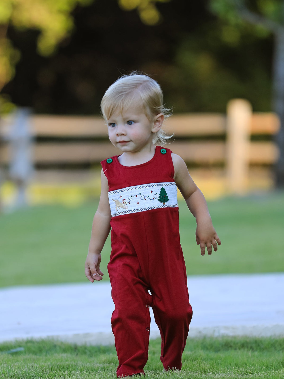 Rylee Faith Designs - Christmas Tree Dog Smocking Embroidered Baby Boys Romper - alternate view 2