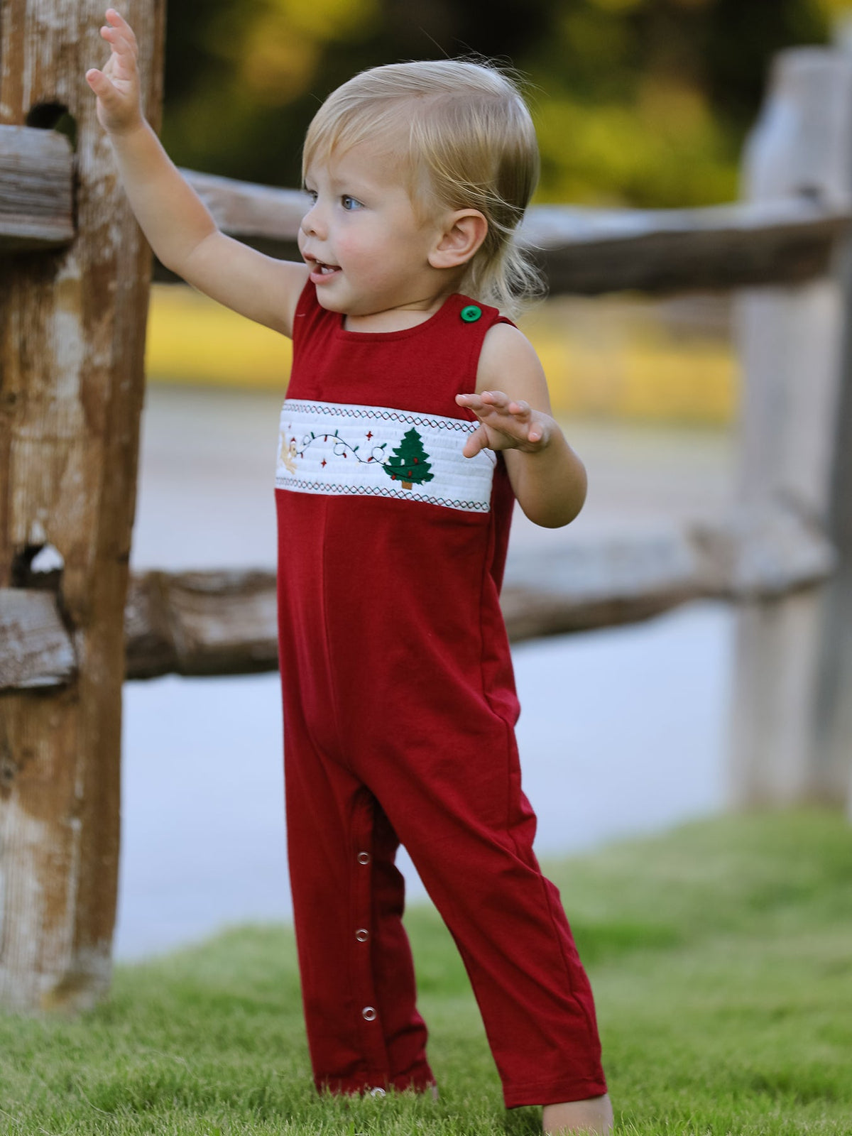 Rylee Faith Designs - Christmas Tree Dog Smocking Embroidered Baby Boys Romper - alternate view 4